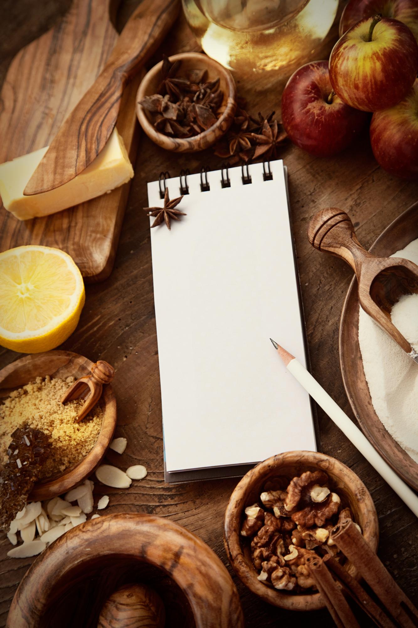 Notebook with recipe notes and ingredient list
